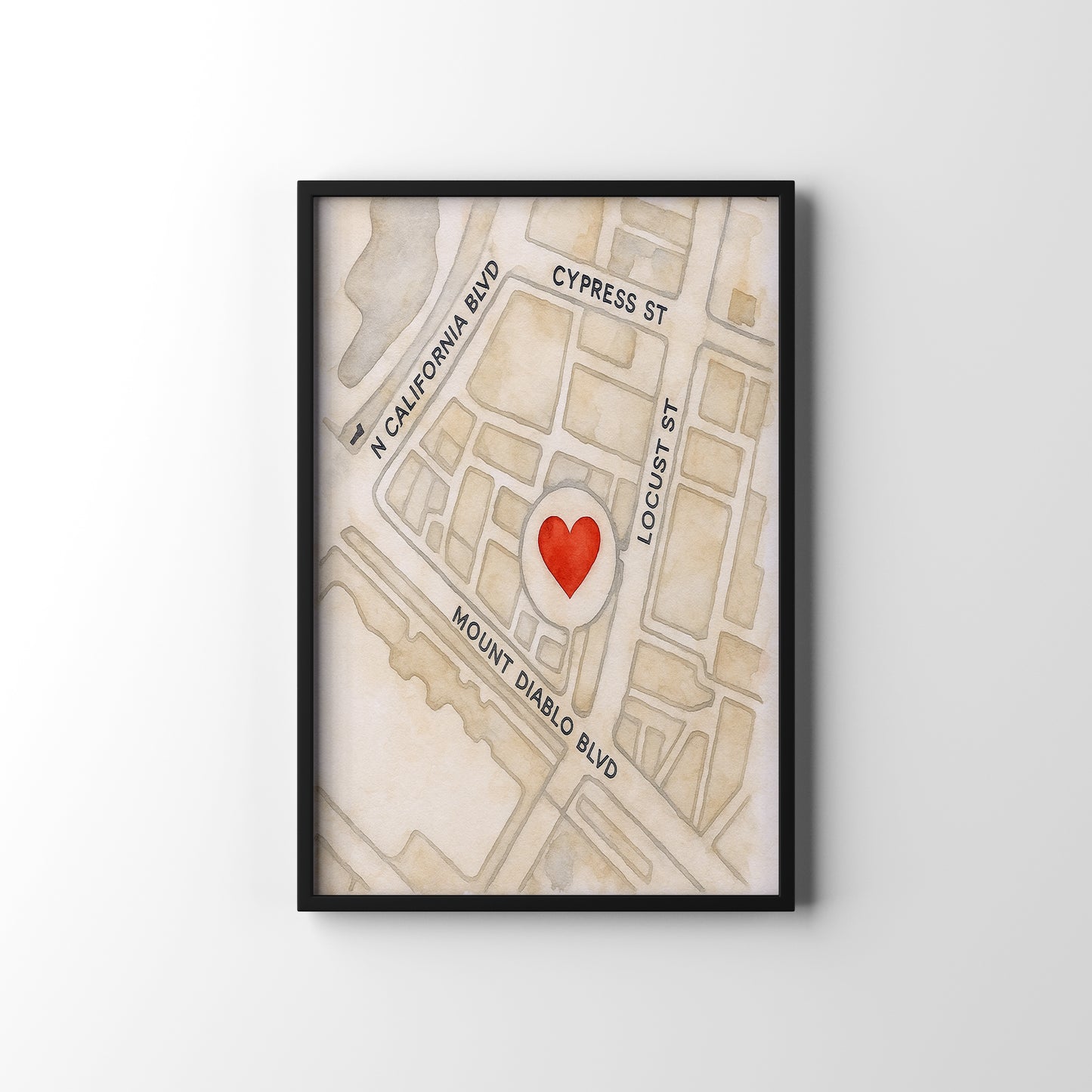 Engagement Location Map – personalised watercolour art print
