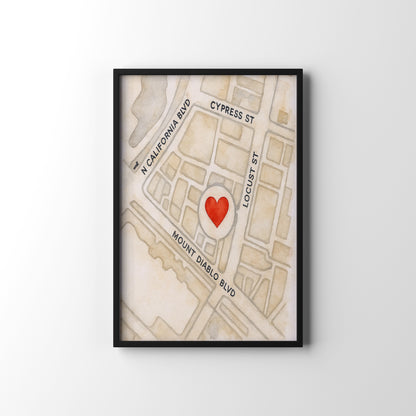 Engagement Location Map – personalised watercolour art print
