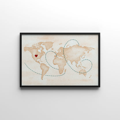Engagement Location Map – personalised watercolour art print