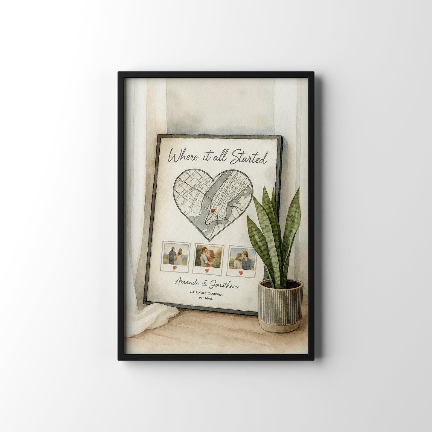 Engagement Location Map – personalised watercolour art print