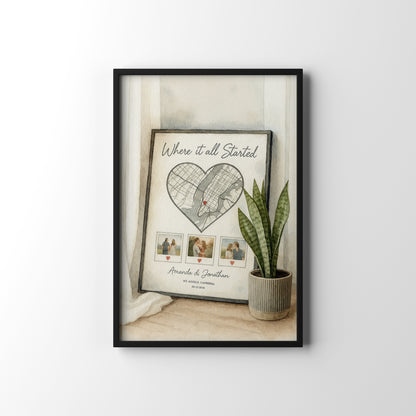 Engagement Location Map – personalised watercolour art print