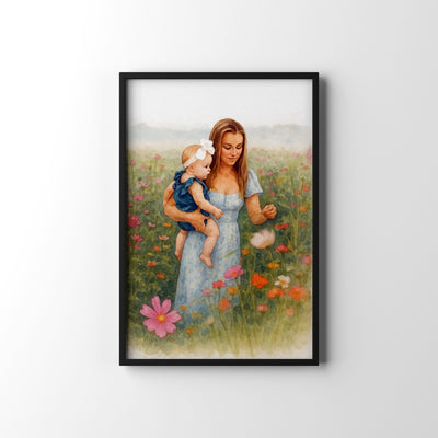 Floral Mum & Baby – personalised watercolour art print