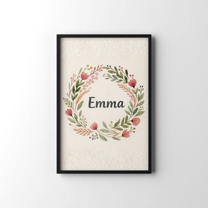Floral Name Art – personalised watercolour art print