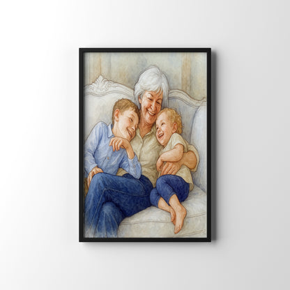 Grandparent Hug – personalised watercolour art print