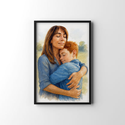 Mother & Child Hug – personalised watercolour art print