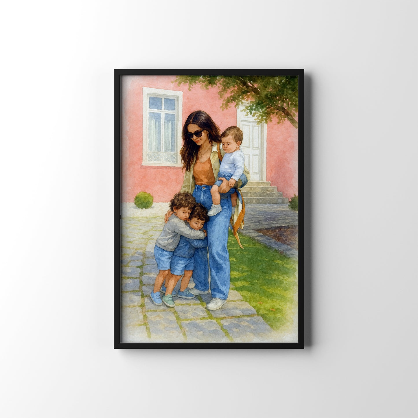 Mum with All Her Kids – personalised watercolour art print