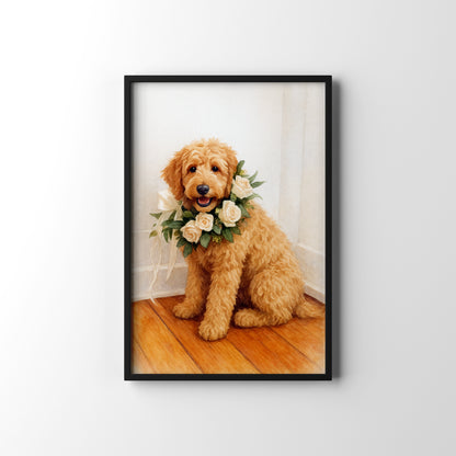 Pet Portrait in Florals – personalised watercolour art print