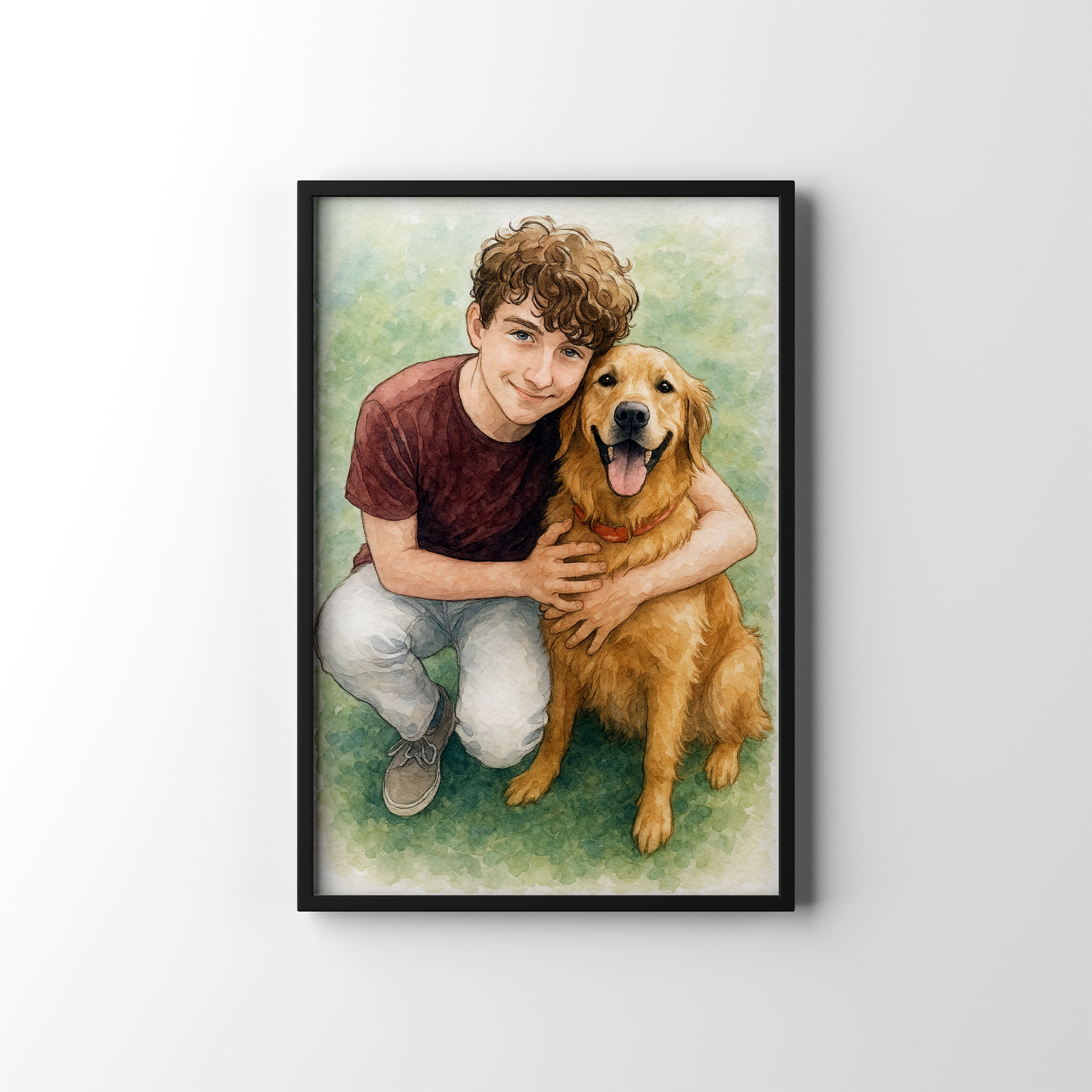 Pet & Owner Portrait – personalised watercolour art print