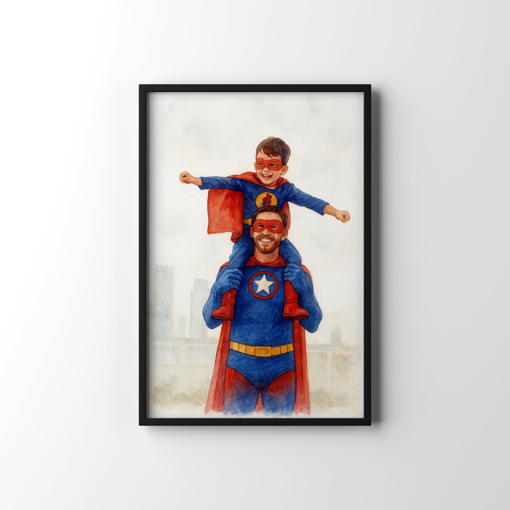Superdad Scene – personalised watercolour art print