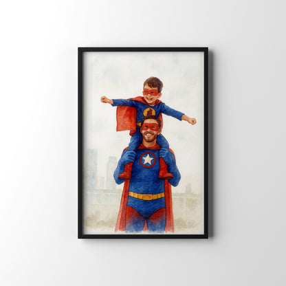 Superdad Scene – personalised watercolour art print