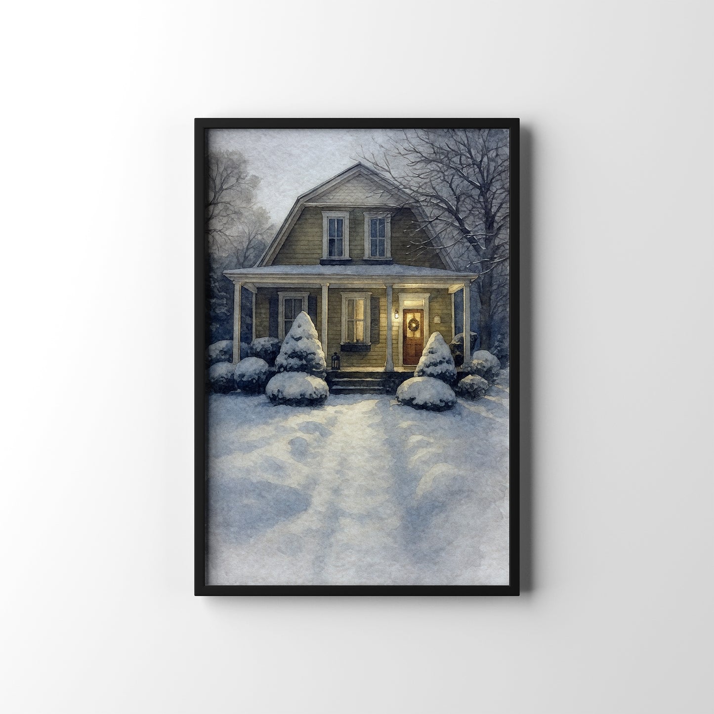 Winter Home Scene – personalised watercolour art print
