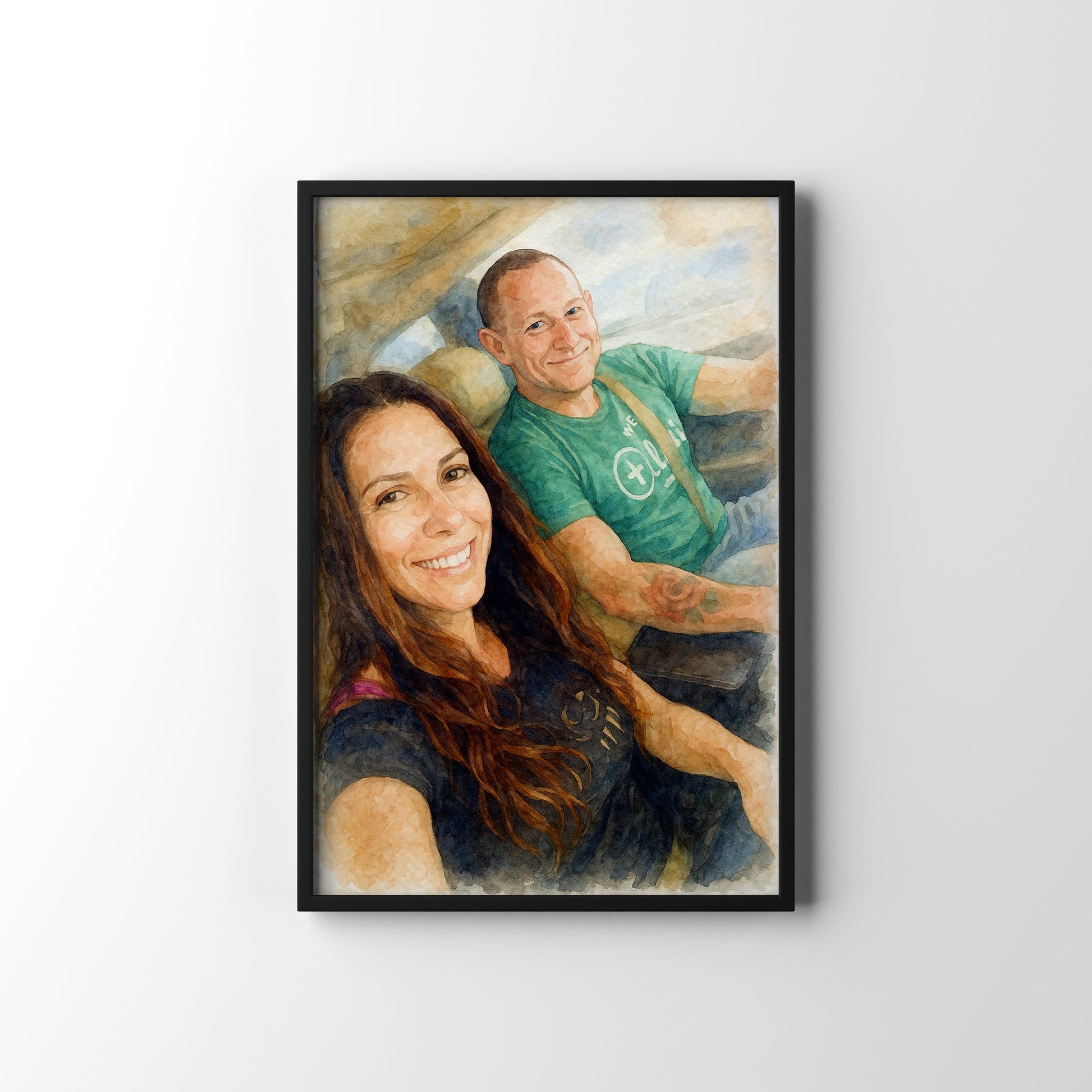 Couple's Selfie Watercolour – personalised watercolour art print