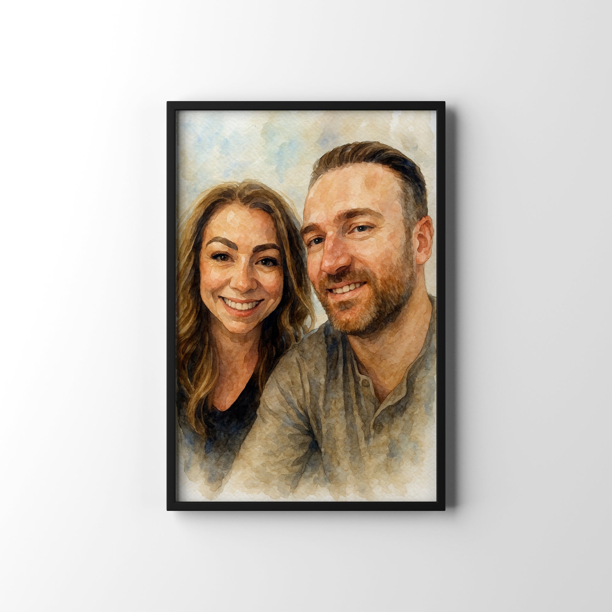 Couple's Selfie Watercolour – personalised watercolour art print