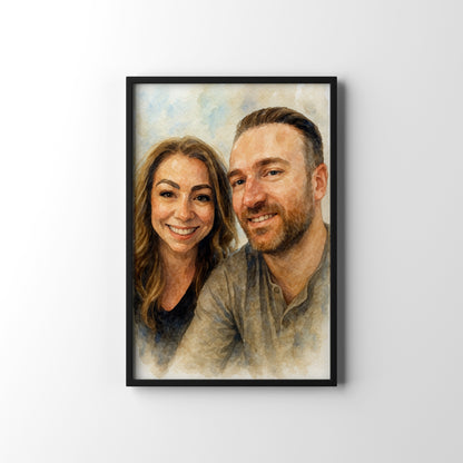 Couple's Selfie Watercolour – personalised watercolour art print