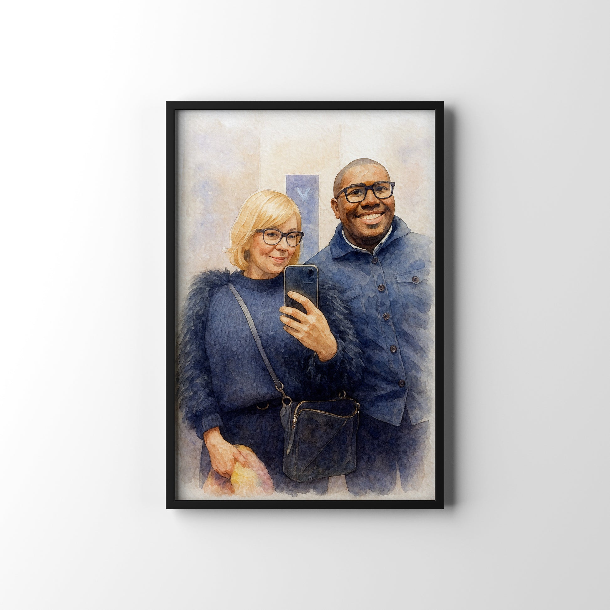 Couple's Selfie Watercolour – personalised watercolour art print