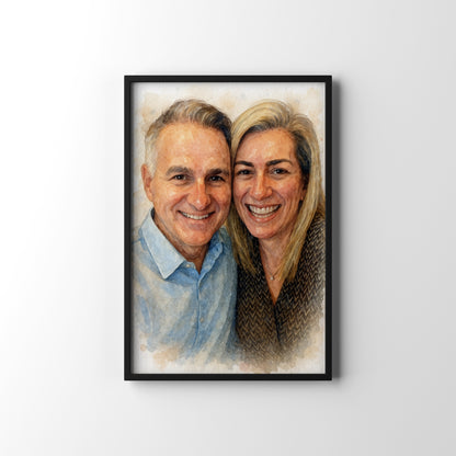 Couple's Selfie Watercolour – personalised watercolour art print